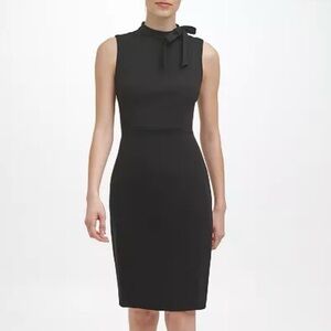 Calvin Klein Black Sleeveless Midi Sheath Dress with Bow